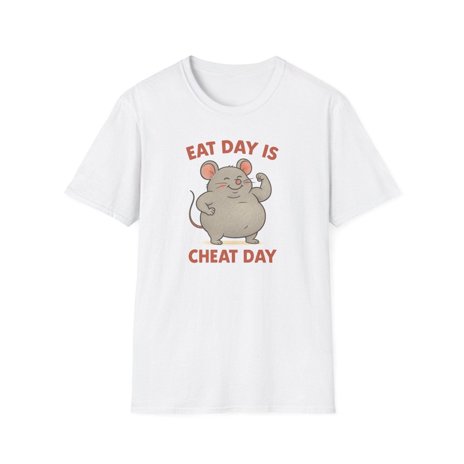 Eat Day is Cheat Day Funny Mouse T-Shirt, Cute Chubby Animal Tee, Unisex Softstyle Graphic Shirt, Foodie Gift for Men and Women